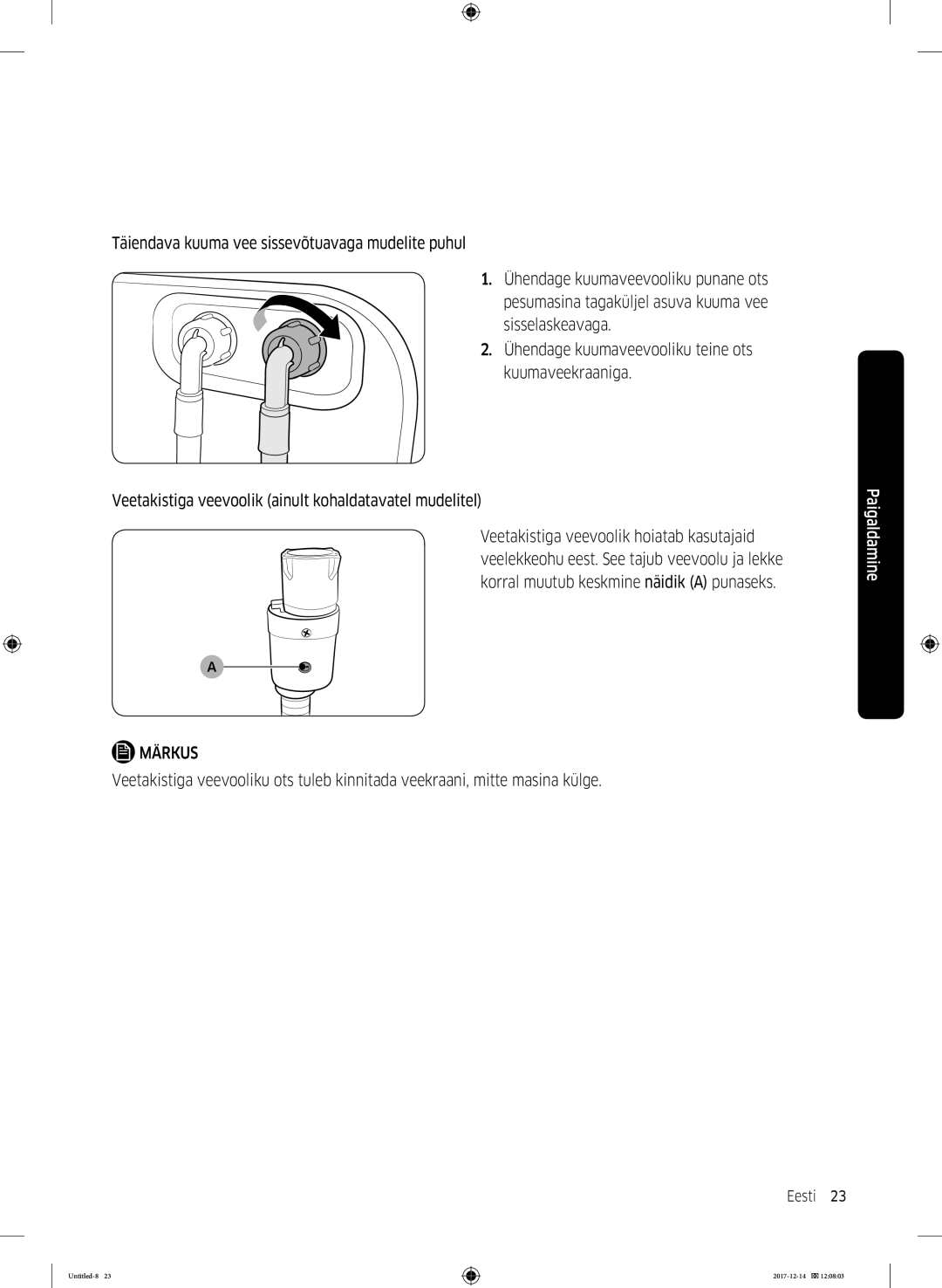 Samsung WW10M86INOA/LE manual Eesti 23  